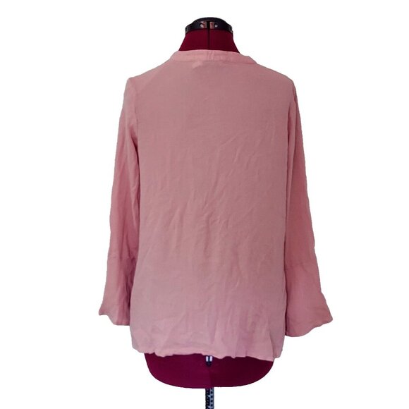 Lush Blouse Pink Women Size Medium Side Split High Low Hem Bell Sleeves - Picture 2 of 6